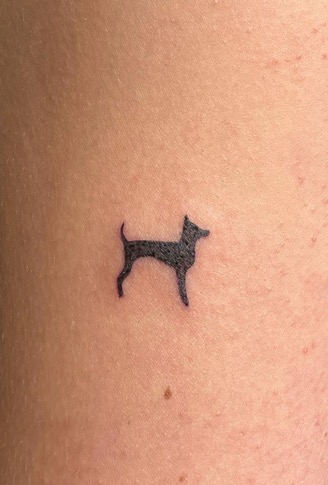 Dog silhouette arm tattoo