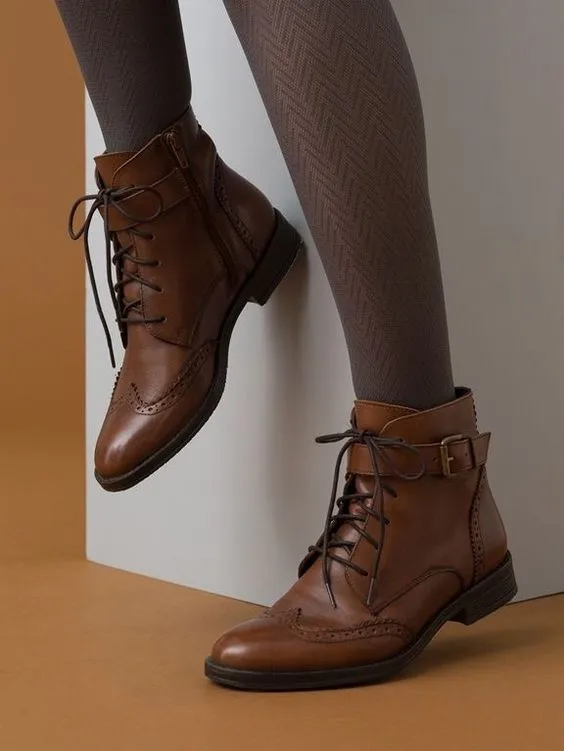 Brown Lace-Up Ankle Boots