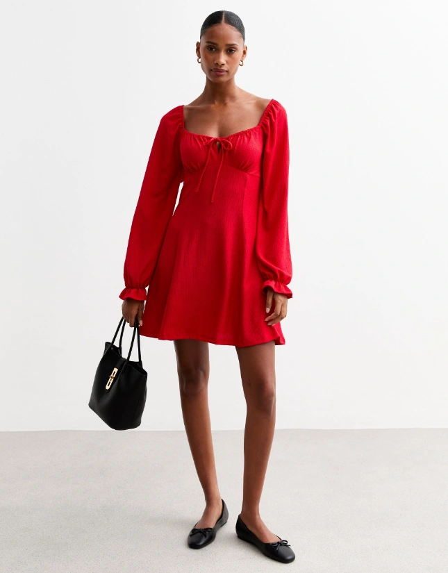 New Look Red Long Sleeved Mini Dress