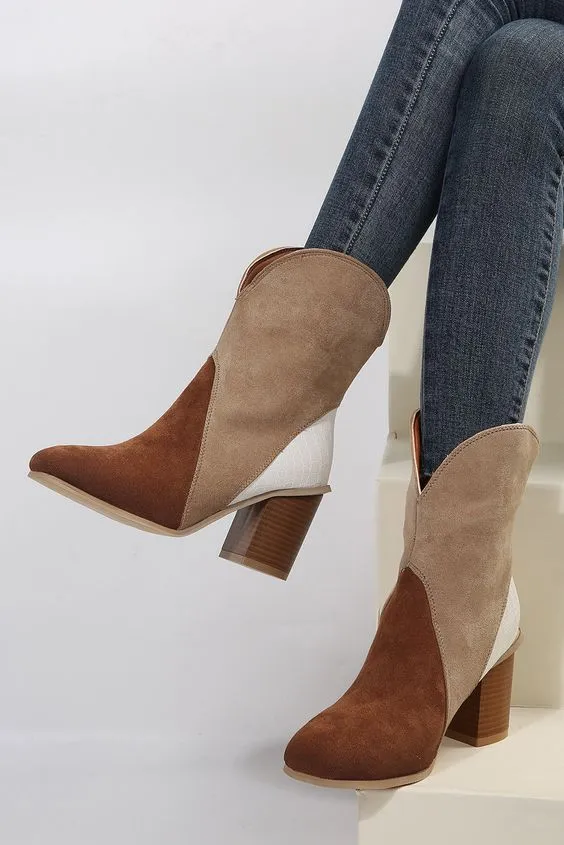 Two-Tone Western Ankle Boots