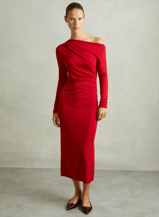 Reiss Becky Red Jersey Midi Dress