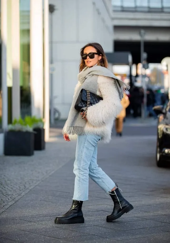 jeans, lug boots + shearling coat