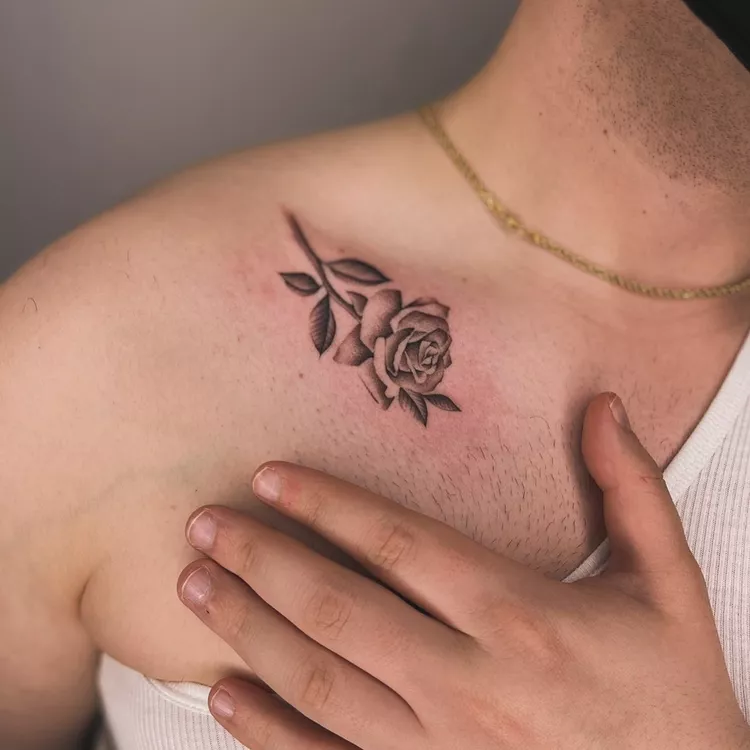 Shaded Rose Collarbone Tattoo
