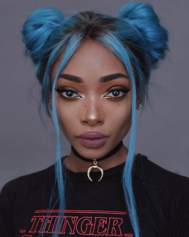 90s-inspired Blue Space Buns
