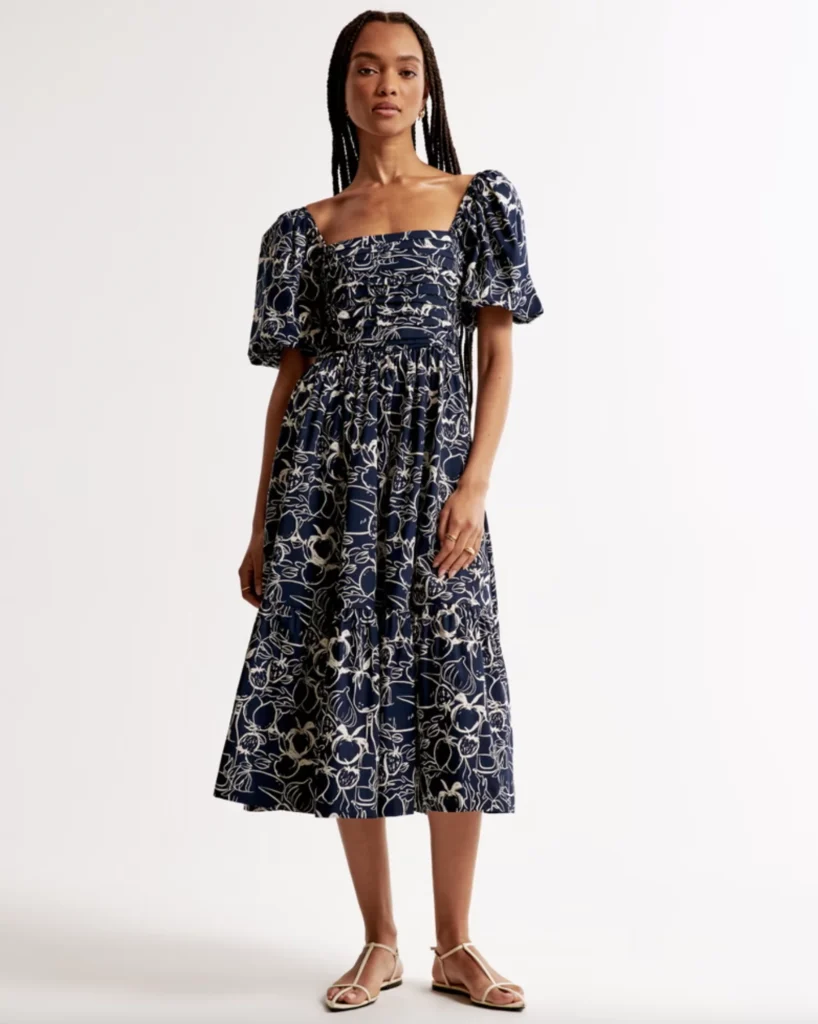 Abercrombie & Fitch The A&F Emerson Poplin Puff Sleeve Midi Dress 