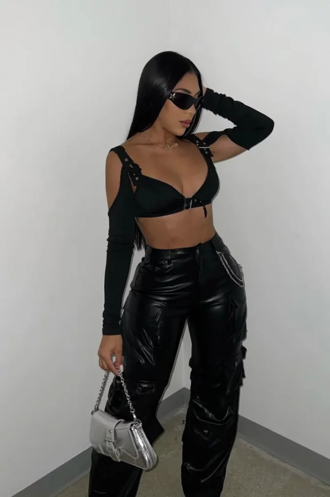  Edgy Twist: Strappy Top + Leather Pants
