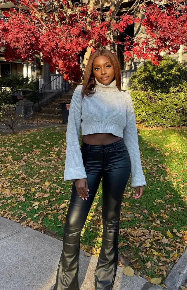  Cozy Chic: Cropped Sweater + Leather Pants
