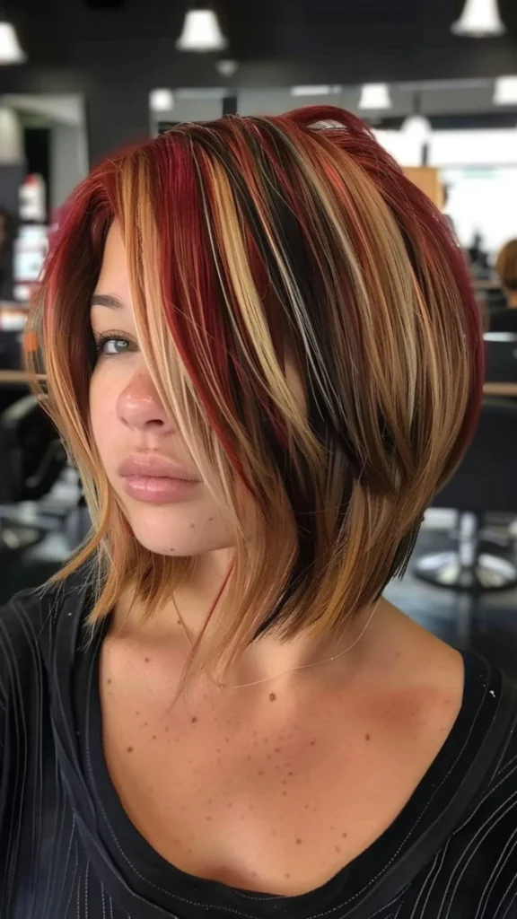 Black, Red and Blonde Chunky Highlights