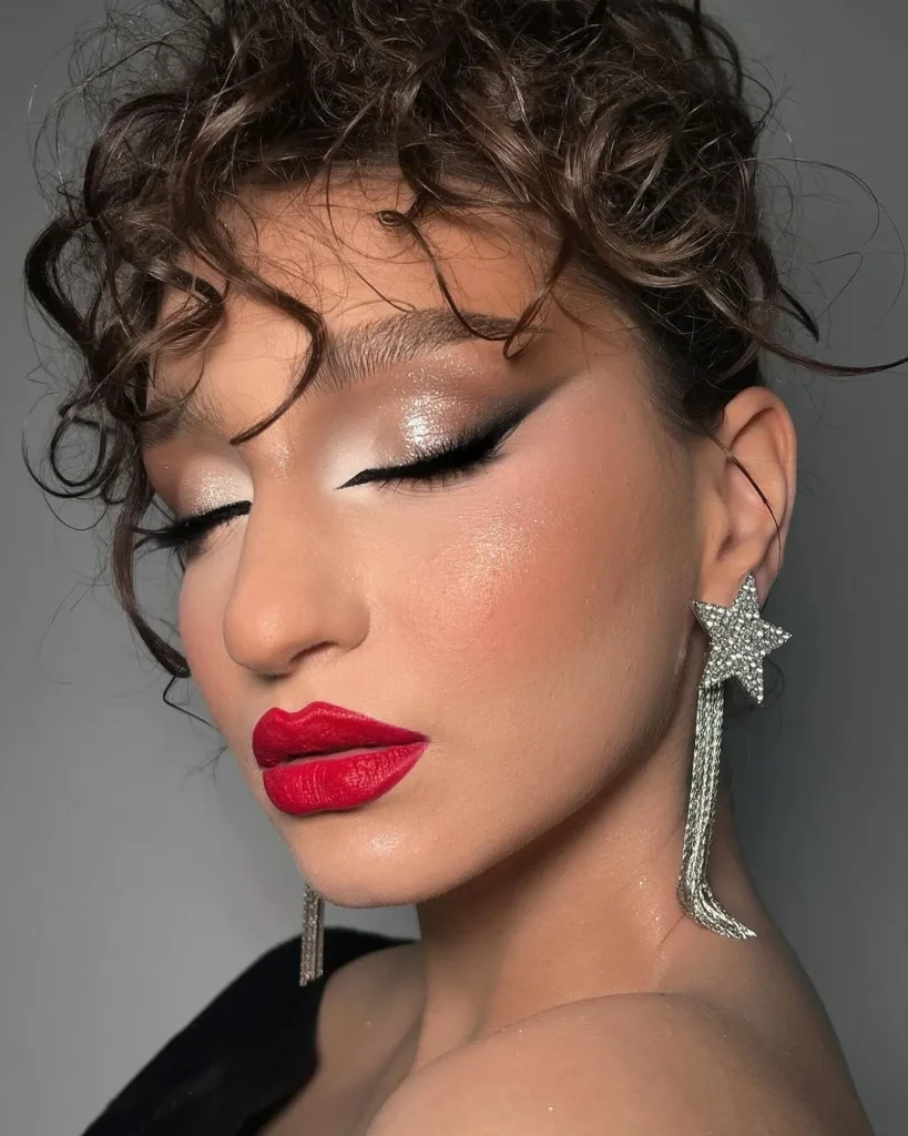 Red Lips with Subtle Cat Eyes

