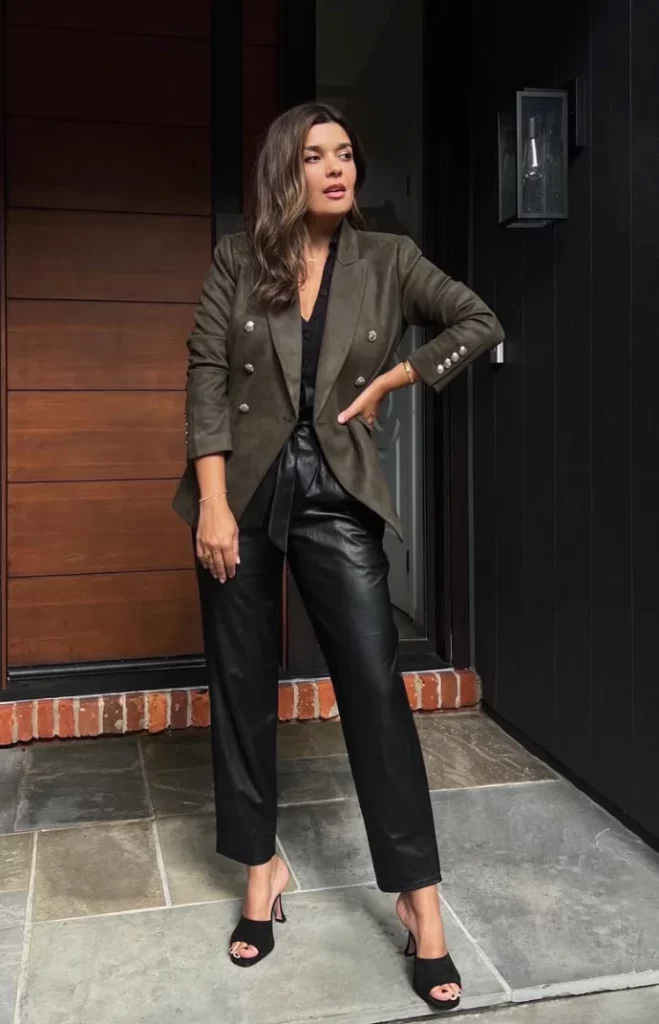  Power Dressing: Olive Blazer + Leather Pants
