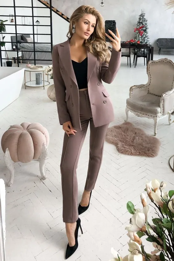 Taupe Double Breasted Two-Piece Suit