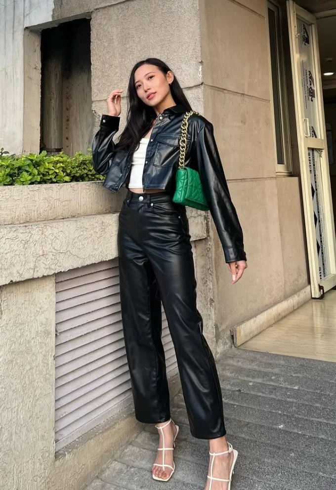  Monochrome Magic: Cropped Leather Jacket + Leather Pants
