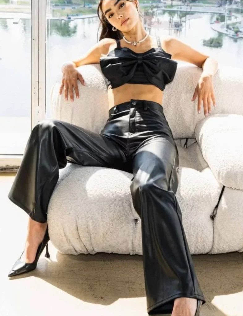 Glamorous Edge: Bow-Front Top + Leather Pants