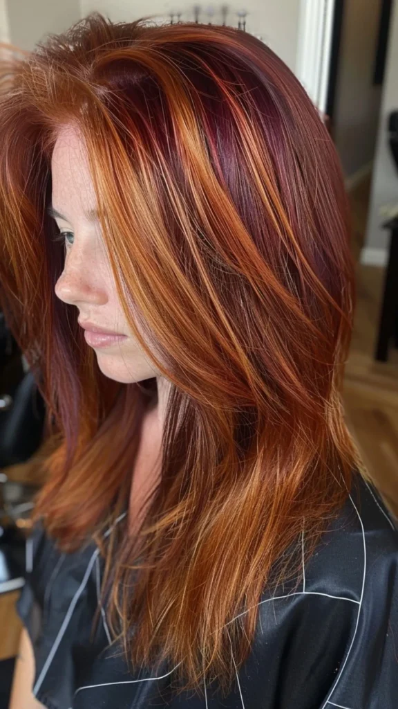 Copper Chunky Highlights on Red Violet