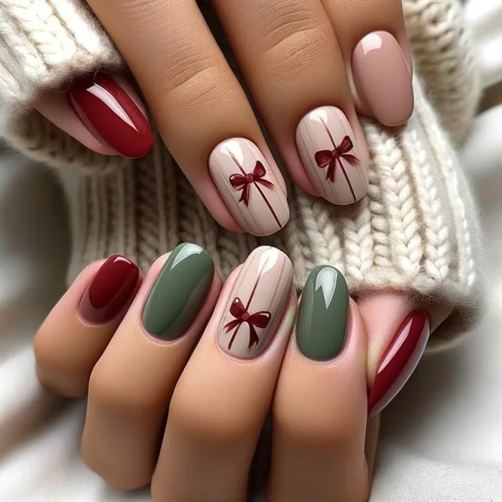 Christmas Nails with Bows