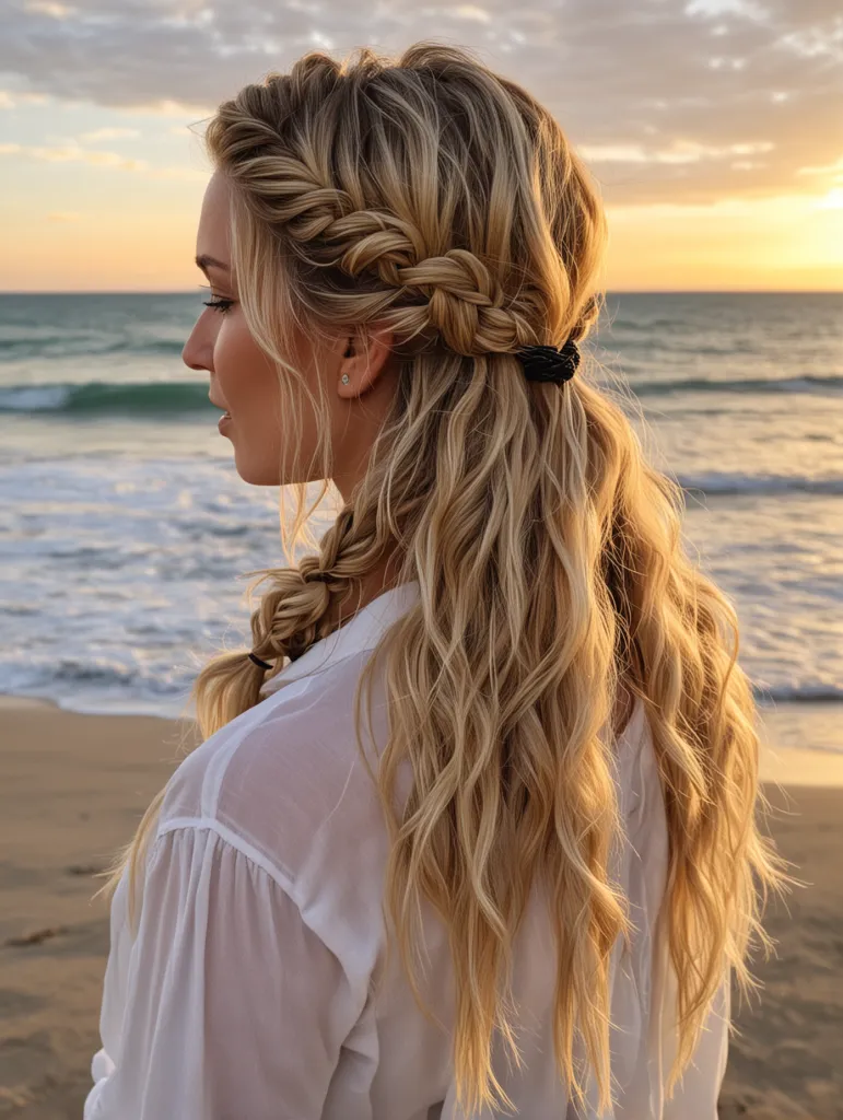 Loose Boho Braid with Beach Waves