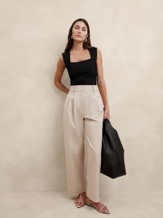 Square-Neck Top With Beige Pants