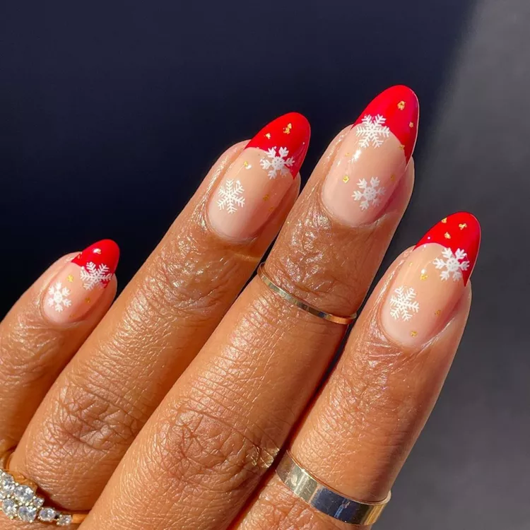 Intricate red french Snowflake Nail  acrylic