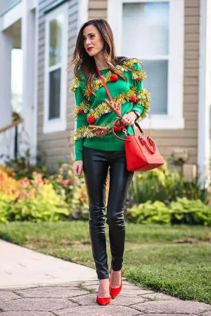 Christmas Sweater Leather Pants