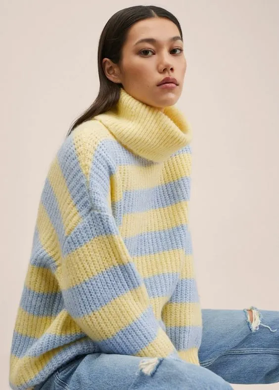 Turtleneck Casual Striped Sweaters for Women