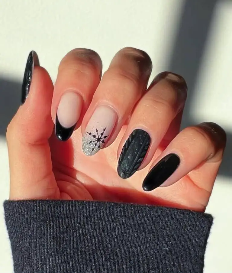 Silver Snowflake Nails