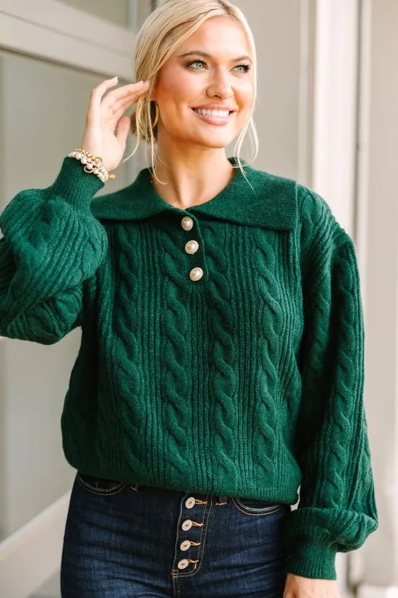 Emerald Green Cable Knit Cashmere Jumper Fall Sweaters 