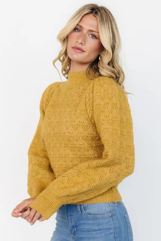 Mustard Yellow Puff Sleeve Sweater