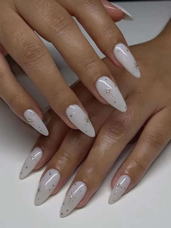 Short White Acrylic Nails with Design