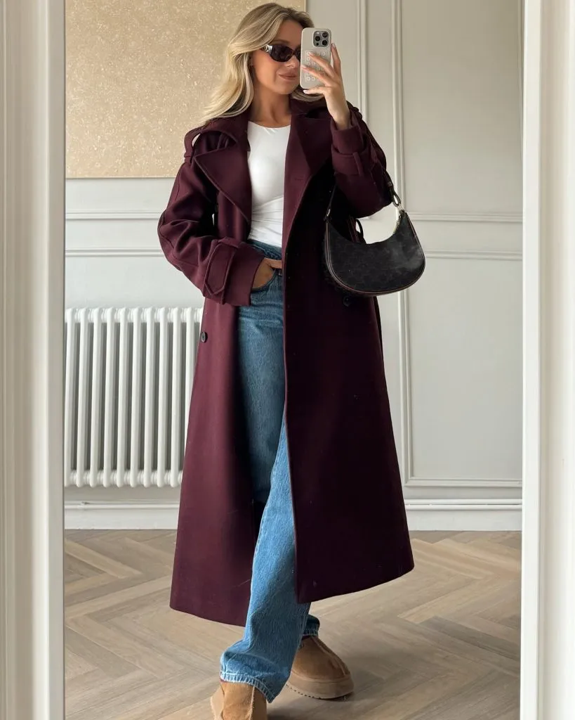 Red Scarf and Navy Sweater Combo