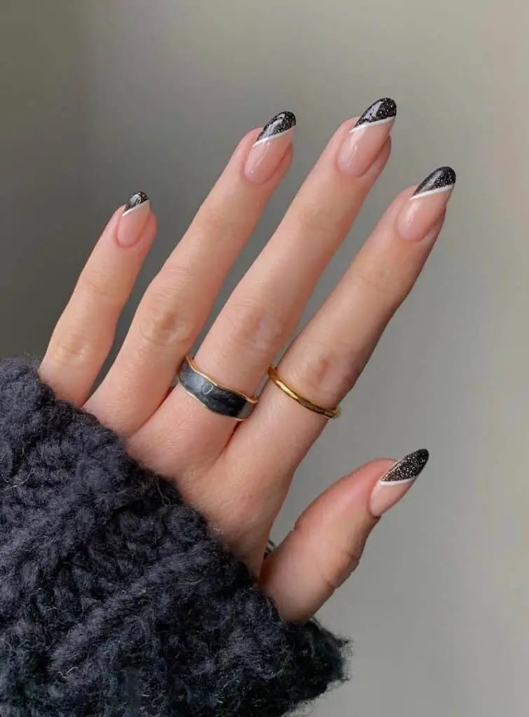 Black and White Criss Cross French Tip Nails