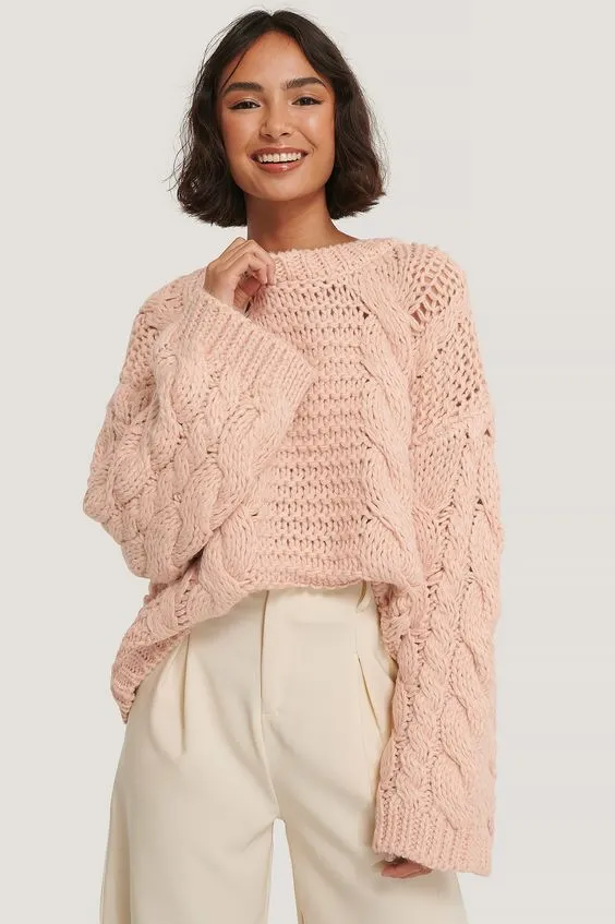 Cozy Blush Chunky Cable Knit Oversized Cardigan