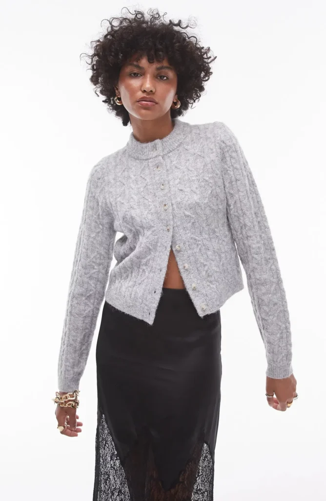 Topshop knitted cropped fluffy cable cardigan 