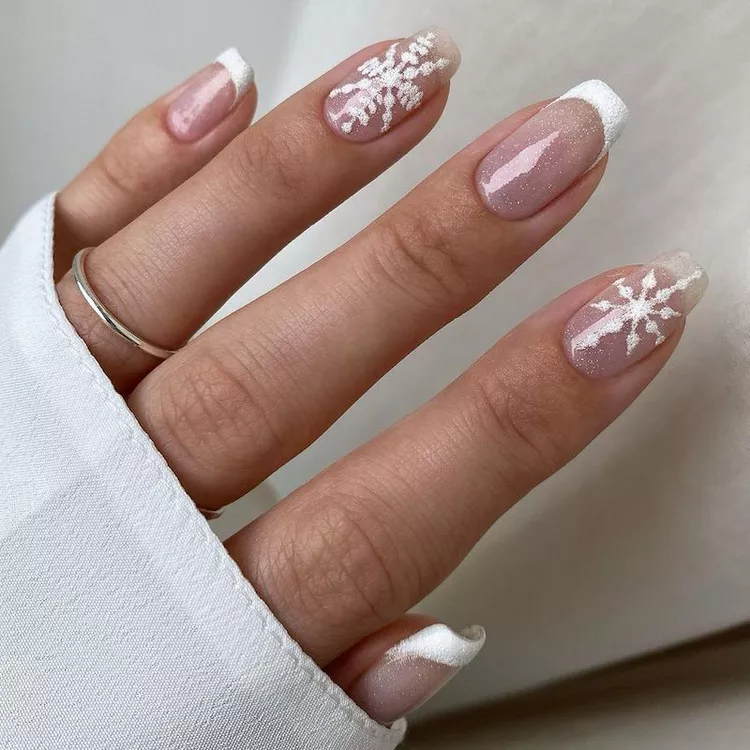 Snowflake Nails With Glitter